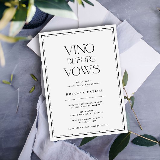 Vino Before Vows Black & White Brautparty Einladung