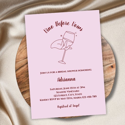 Vino Before Vows Blush Pink Brautparty Einladung