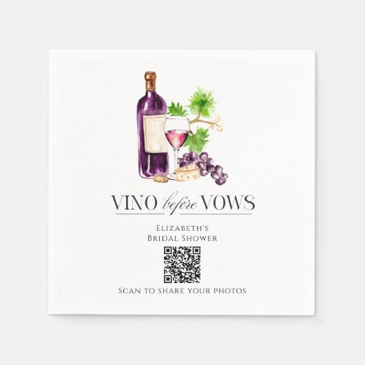 Vino Before Vows Brautparty QR-Code Foto-Sharing Serviette (Vorderseite)