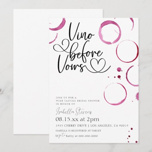 Vino Before Vows Bridal Dusche Einladung (Vorne/Hinten)
