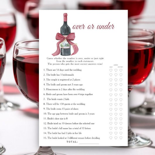 Vino before Vows Bridal shower Over or under game