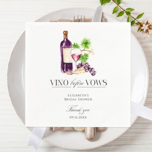 Vino Before Vows Bridal Shower Wine Watercolor Serviette