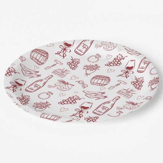 Vino Before Vows Burgundy Bridal Shower Pappteller (Schrägansicht)