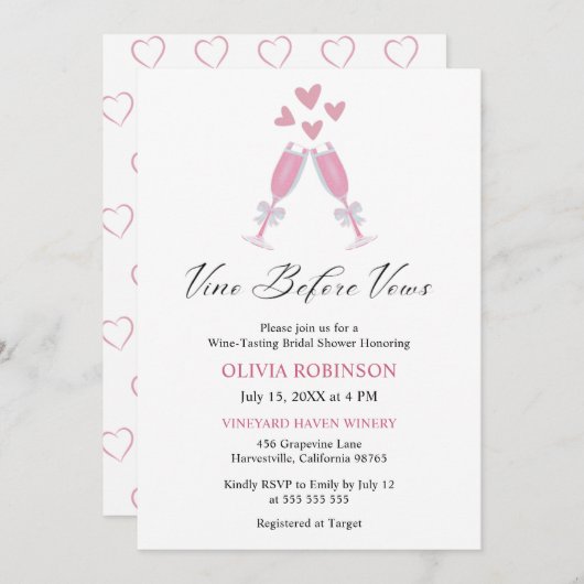 Vino Before Vows Elegant Winey Brautparty Einladung (Vorne/Hinten)