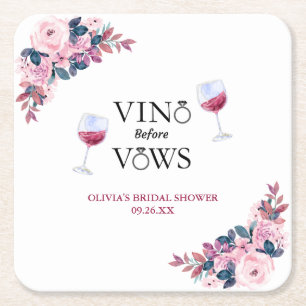 Vino Before Vows Elegante Wein Bridal Shower Flora Rechteckiger Pappuntersetzer
