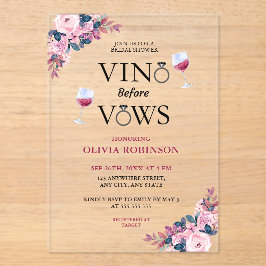 Vino Before Vows Floral Wine Theme Brautparty Acryleinladungen