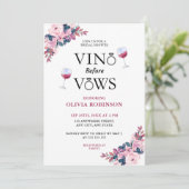Vino Before Vows Floral Wine Theme Brautparty Einladung (Stehend Vorderseite)