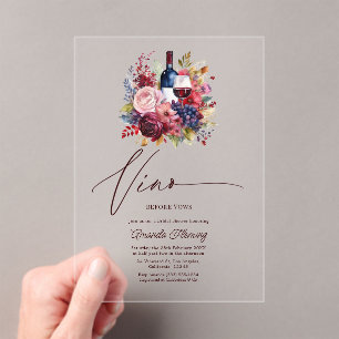 Vino Before Vows Florale Wein Bridal Shower Acryleinladungen