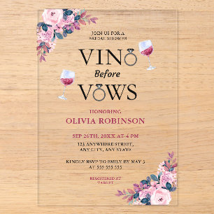 Vino Before Vows Florales Wein Thema Junggesellinn Acryleinladungen