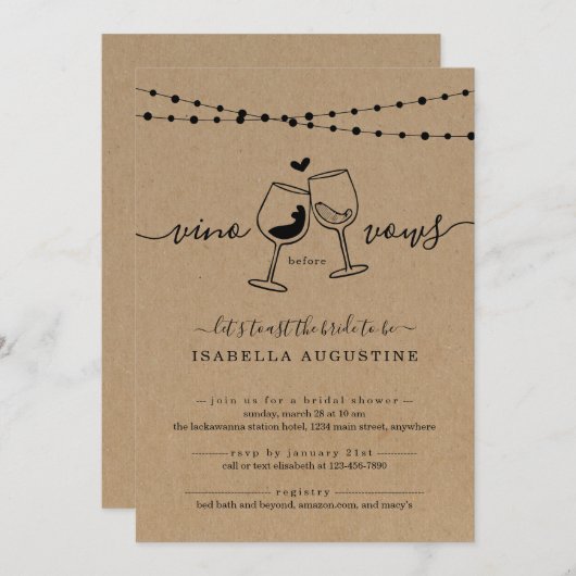 Vino Before Vows Funny Bridal Dusche Einladung (Vorne/Hinten)