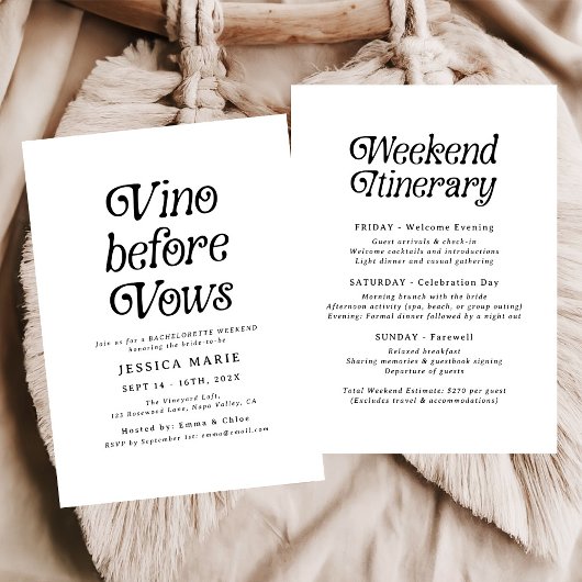 Vino Before Vows | Minimal Retro Bachelorette Einladung