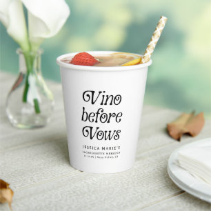 Vino Before Vows Minimal Retro Bachelorette Pappbecher