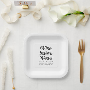 Vino Before Vows Minimal Retro Bachelorette Pappteller