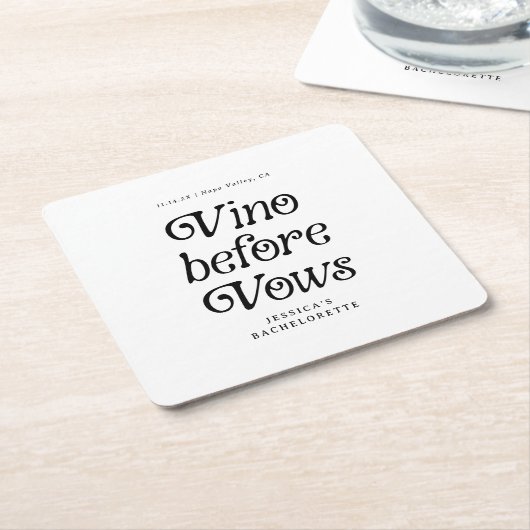 Vino Before Vows | Minimal Retro Bachelorette Rechteckiger Pappuntersetzer (angewinkelt)