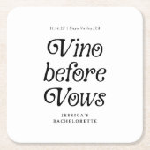 Vino Before Vows | Minimal Retro Bachelorette Rechteckiger Pappuntersetzer (Vorderseite)