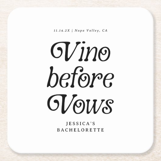 Vino Before Vows | Minimal Retro Bachelorette Rechteckiger Pappuntersetzer (Vorderseite)