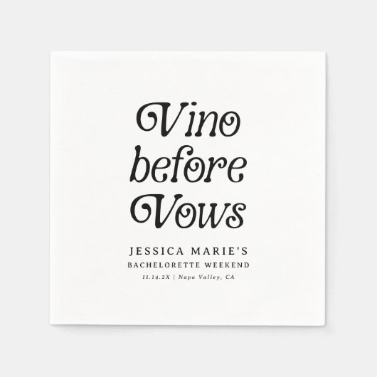 Vino Before Vows | Minimal Retro Bachelorette Serviette (Vorderseite)
