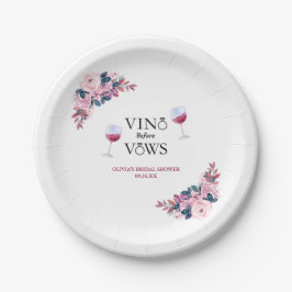 Vino Before Vows Pink Floral Brautparty Pappteller