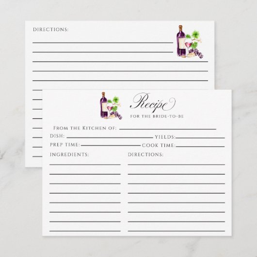 Vino Before Vows Recipe Card Bridal Shower Insert (Vorne/Hinten)