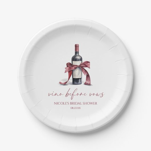 Vino Before Vows Red Wine Flasche Bow Brautparty Pappteller (Vorderseite)