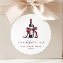Vino Before Vows Red Wine Flasche Bow Brautparty Runder Aufkleber