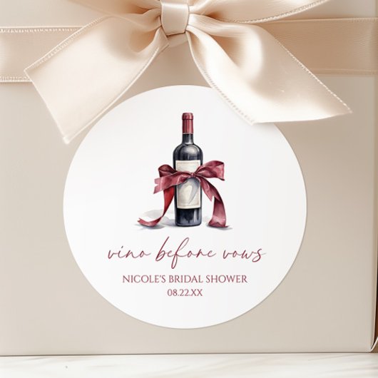 Vino Before Vows Red Wine Flasche Bow Brautparty Runder Aufkleber