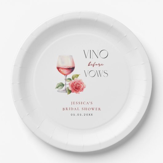 Vino Before Vows Rosa Brautparty zum Thema Wein Pappteller (Vorderseite)
