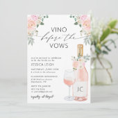Vino Before Vows Rose Bridal Dusche Einladung (Stehend Vorderseite)