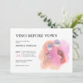 Vino Before Vows Vibranntes rosa Orange Brautparty Einladung (Stehend Vorderseite)