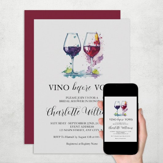 Vino Before Vows Watercolor Brautparty Einladung