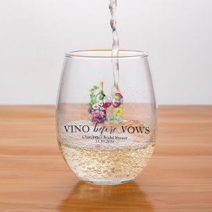 Vino Before Vows Watercolor Brautparty Weinglas Ohne Stiel