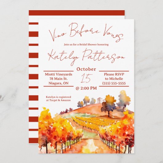 Vino Before Vows, Weinberg Brautparty Einladung (Vorne/Hinten)