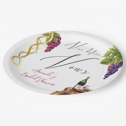 Vino Before Vows Weinkellerei Brautparty Dekoratio Pappteller (Schrägansicht)