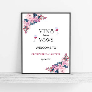 Vino Before Vows Wine Brautparty Begrüßungszeichen Poster