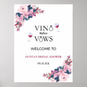 Vino Before Vows Wine Brautparty Begrüßungszeichen Poster (Vorne)