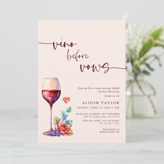 Vino Before Vows Wine Brautparty Burgund Einladung (Stehend Vorderseite)