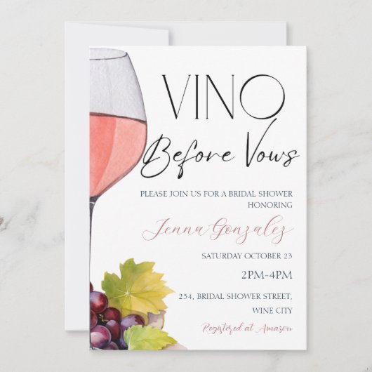 Vino Before Vows Wine Brautparty Couple Einladung (Vorderseite)