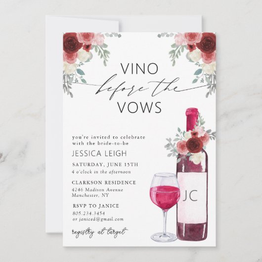 Vino Before Vows Wine Bridal Dusche Einladung (Vorderseite)