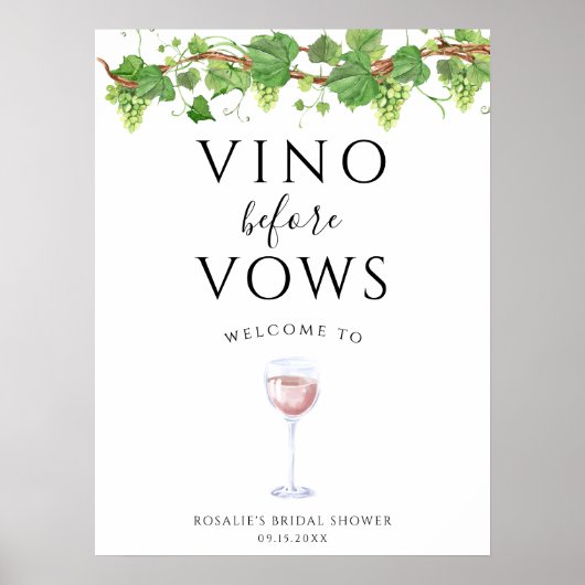 Vino Before Vows Wine Bridal Shower Welcome Sign Poster (Vorne)