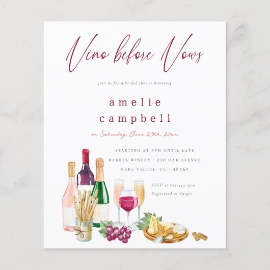 Vino Before Vows Wine Budget Brautparty (Vorderseite)