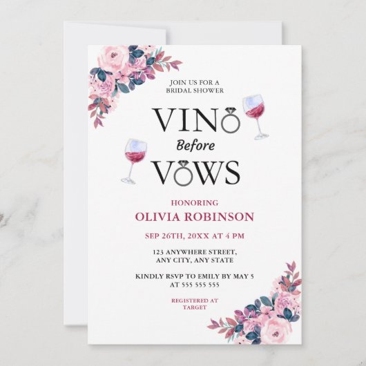 Vino Before Vows Wine Theme Foto Brautparty Einladung (Vorderseite)