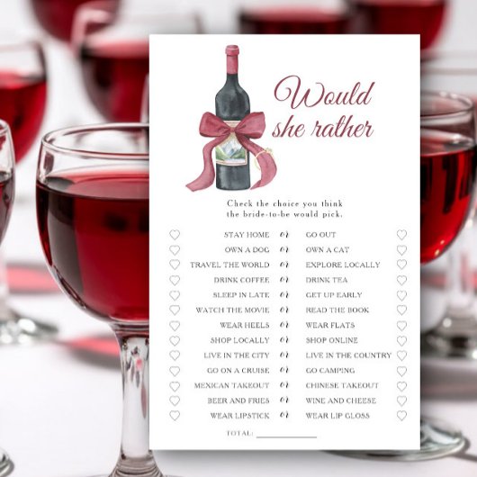 Vino Bridal shower Would she rather game