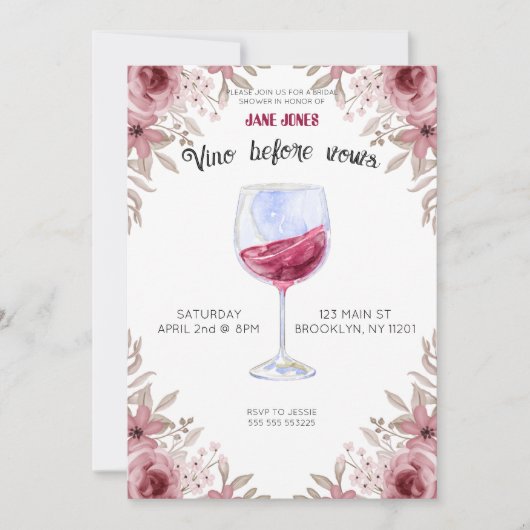 Vino vor dem Gelöbnis Maroon und rosa Brautparty Einladung (Vorderseite)