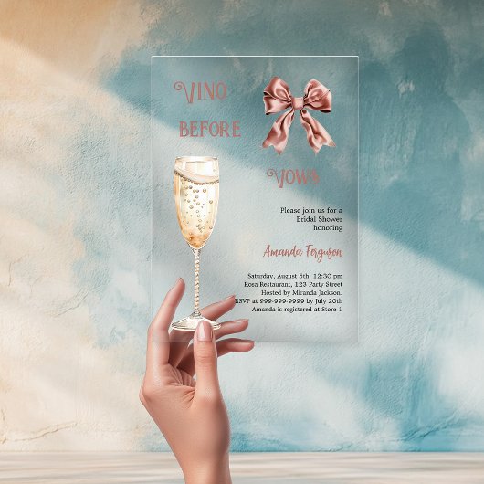 Vino vor dem Gelöbnis rosafarbenes Brautparty Acryleinladungen