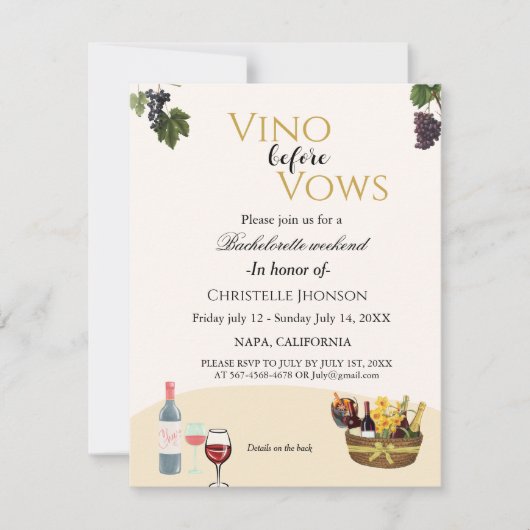 Vino vor dem Versprechen Einladung von Bachelorett (Vorderseite)