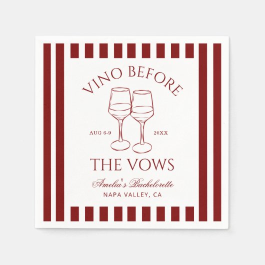 Vino vor den Vows Bachelorette Weekend Serviette (Vorderseite)