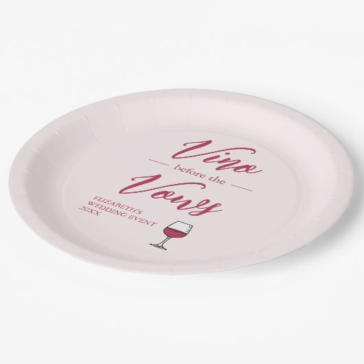 Vino Vor den Vows Brautparty/Bachelorette Pappteller (Schrägansicht)
