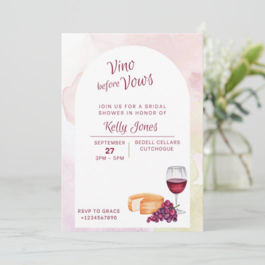 Vino vor Vows Bridal Dusche Einladung (Stehend Vorderseite)