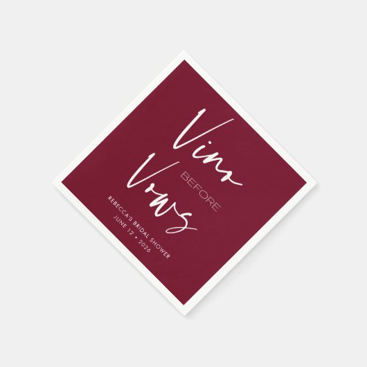 Vino vor Vows Burgundy Red Bachelorette Bridal Serviette (Ecke)