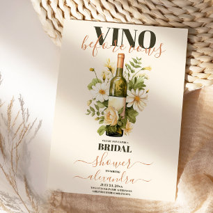 Vino vor Vows Gold White Floral Brautparty Einladung